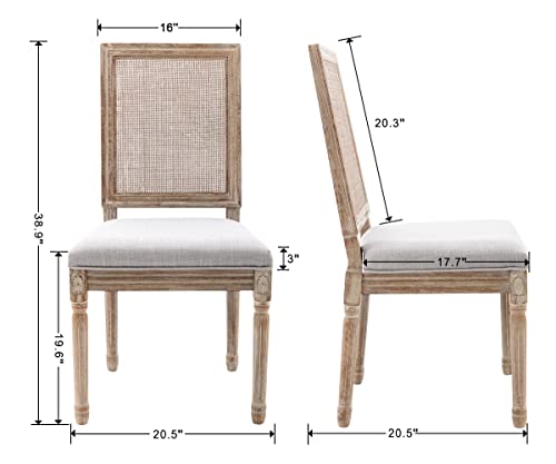 Guyou Rattan Dining Chairs Set Of 8, Farmhouse Upholstered Dining Room Chairs With Rectangular Cane Back French Country Accent Chair Side Chairs With Distressed Wood Frame For Kitchen (Grey) #TOP2