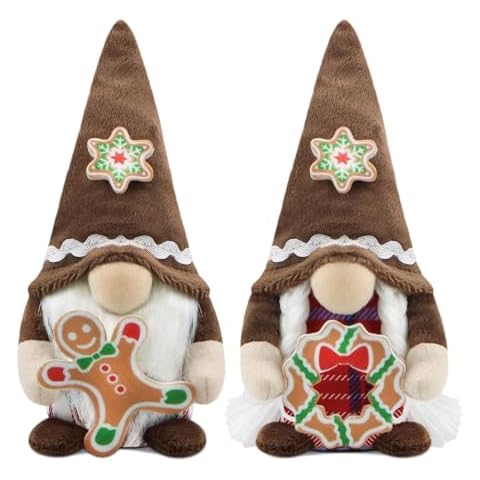 Gehydy Set of 2 Christmas Gnomes Decorations Handmade Gnome Plush Stuffed Xmas Decor for Home Kitchen Farmhouse Tiered Tray - Brown Cover