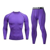 NaRHbrg Men's Sports Running Workout Set Compression Shirt Pants Top Long Sleeve Sports Tight Base Layer Quick Dry