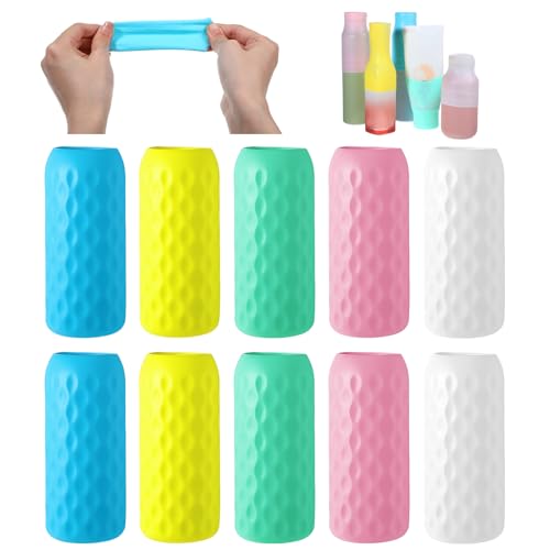 10 Stück Auslaufsichere Hüllen für Reisebehälter, Reise Silikon Flaschenhüllen, Elastizität Schutzhüllen für Kreuzfahrt Strandurlaub Wiederverwendbare Flaschenhülle Shampoo Duschgel (5 Farben)