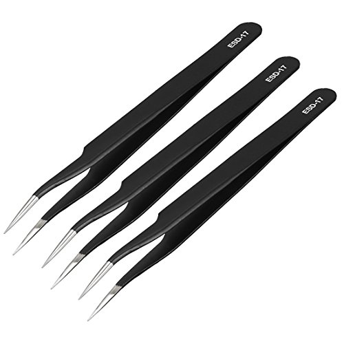 Uxcell Esd-17 Tweezers, Anti-Static Stainless Steel Non-Magnetic Curved Tip For Craft Jewelry Electronics, 4.8" Overall Length 3 Pcs #TOP18