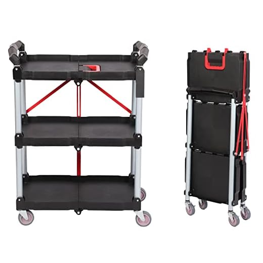 lesolar Portable Folding Service Cart Foldable Collapsible Service Cart 3 Tier Collapsible Push Cart Foldable Utility Carts with Wheels for Office, Warehouse, and Home, Black