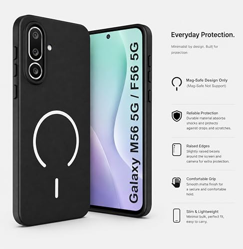 Image of SBMS Silicone Back Cover Case for Samsung Galaxy M56 5G / F56 5G | Soft Micro-Fibre Lining Inside | Magsafe Print On Back Side Camera Protection Bump | Shockproof Case Galaxy M56 5G (Black)