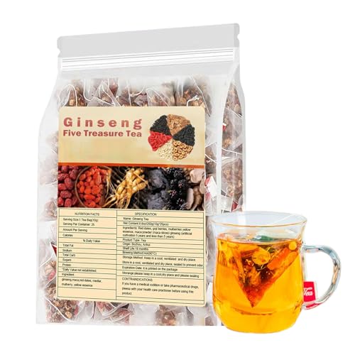 Ginseng Five Treasures Tea Kidney Tea - Organic Natural Wubao Teas for Daily Wellness, Traditional Teas Bags (1 pack)