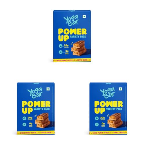 Image of Yogabar Power Up 20g Protein Bar (5 Bars, Variety Pack, No Added Sugar) | Zero Added Sugar Protein Bars | High Protein Blend - Whey Protein Concentrate, Peanuts & Soy (Pack of 3)