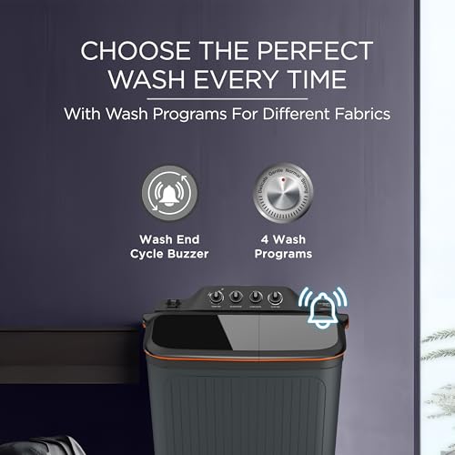 Image of Lloyd 8 kg 5 Star Semi Automatic Top Load Washing Machine |Toughened Glass Soft Closing Wash & Spin Lids (GLWMS80AVGEL, Dark Grey)