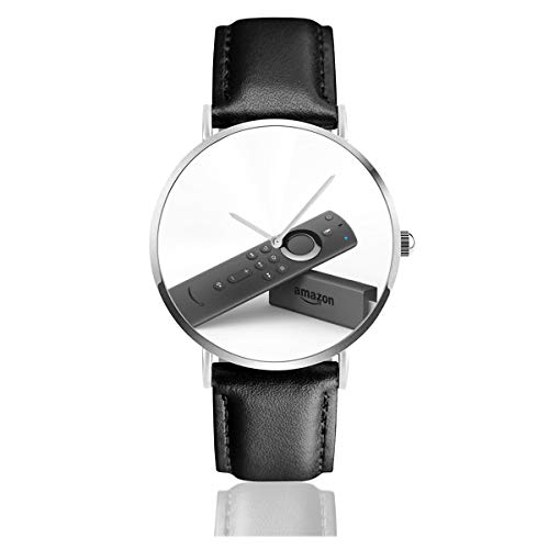Unisex Business Casual Fire TV Stick mit Alexa Voice Remote Streaming Media Player Uhren Quarz Leder Uhr mit schwarzem Lederband für Männer Frauen