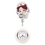Keine wasserdichte Funktion JSDDE Krankenschwester Uhr Pulsuhr Nurse Watch Kitteluhr Silikon Cartoon Mädchen Engel Taschenuhr Schwesternuhr Weiß #2