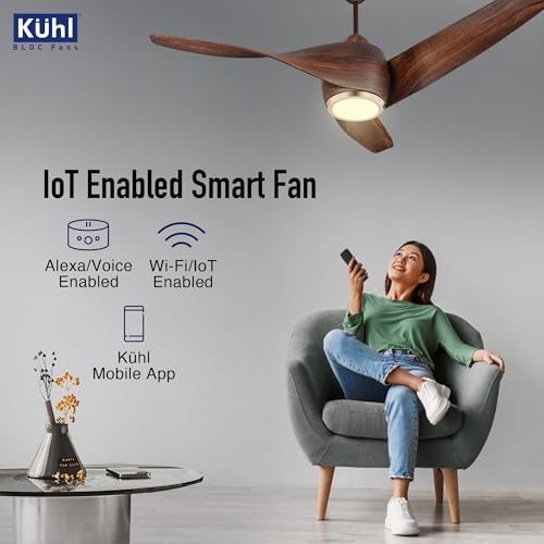 Image of KUHL Twist L3 1320 mm 65% Power Saving BLDC Ceiling Fan | BEE 5 Star Rated & ISI Marked | High Air Flow |5YearWarranty on Motor By Brand |Free Installation | IoT - Operate via Mobile & Alexa | Teak