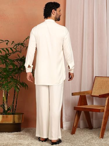 Image of See Designs Men's Full Sleeve Mandarin Collar Viscose Rayon Solid Pathani Set