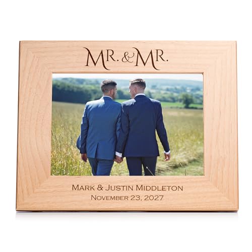 Lifetime Creations Engraved Personalized Mr. & Mr. Wedding Picture Frame - Custom Gay Wedding Gift, Same Sex Wedding, LGBTQ Newlywed Engagement (5" x 7" Landscape)