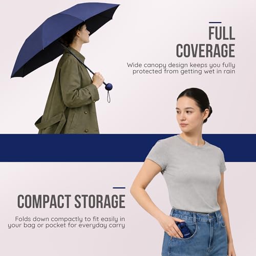 Image of Robustt Capsule Mini Foldable Travel Umbrella | Dark Blue | UPF 50+ UV & Rain Protection | 3 Fold Compact | for Women, Men & Kids | Windproof, Waterproof, Pocket-Size with Storage Case