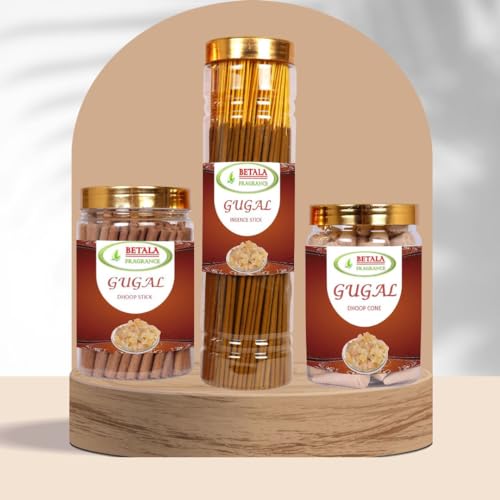 Image of Betala Fragrance Guggal Flavour Dhoop Sticks for Pooja, Pack of 100 Gm Dhup Batti with Holder, Agarbatti, Incense Stick, Sandal, Cones, Cup, Sambrani (100 Gm, Guggal)