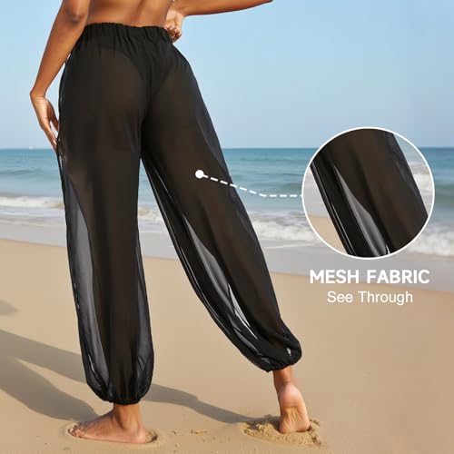 American Trends Sheer Beach Mesh Swimsuit Cover Up Harem Pants for Women High Slit See Through4