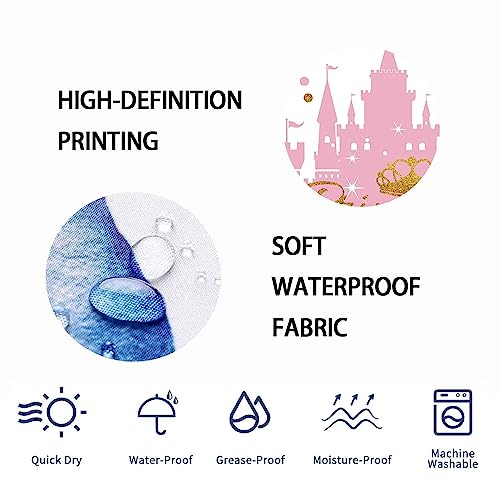 Dia Magico 4Pcs Pink Castle Shower Curtain Set, Modern Luxury Shining Gold Glitter Crown Polka Dot Striped Cartoon Fantasy Kingdom Fairy Tale Girls Girly Bathroom Decor, Non-Slip Bath Mat, Princess #TOP6