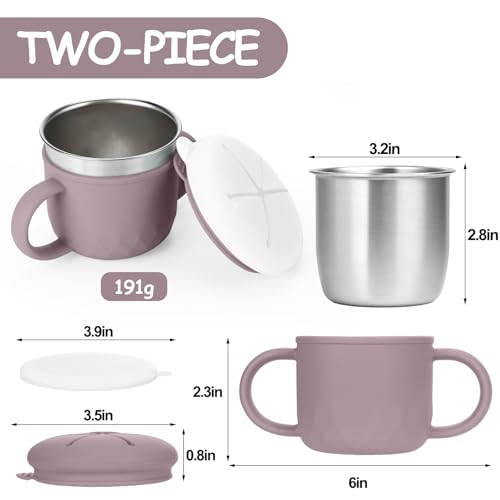 Image of Toddler Snack Containers Stainless Steel Spill-Proof Snack Containers for Toddlers with Spill-Proof Silicone Lids and Handles 4-in-1 Baby Snack Cup is Dishwasher Safe for Easy use On The Go(Purple)
