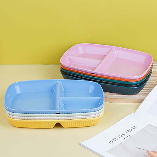 Image of Unbreakable Round Food Tray for Dessert, Dinner, Cereal, Party, Steak, Pizza, Dessert, Pasta, Salad, Fruit, Adult & Toddler Baby Kids Dishwasher & Microwave Safe (Nordic Blue, Pack of 6)
