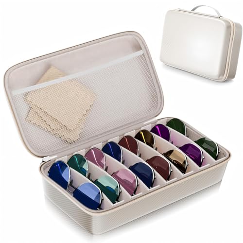 Image of Travel Sunglasses Organizer​,​ Hard Shell​ Sunglass Case Adjustable Slots for Multiple ​Sunglass Eyeglass Case