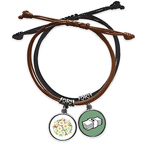 Pulsera cuero crisantemo blanco y hojas de flores para amuleto de dinero