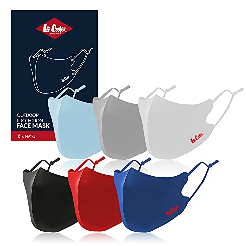Lee Cooper Ice Cotton Face Masks for Daily Use, Travel, Outdoor Protection - Soft Breathable Fabric, Washable, Lightweight, 6-pack