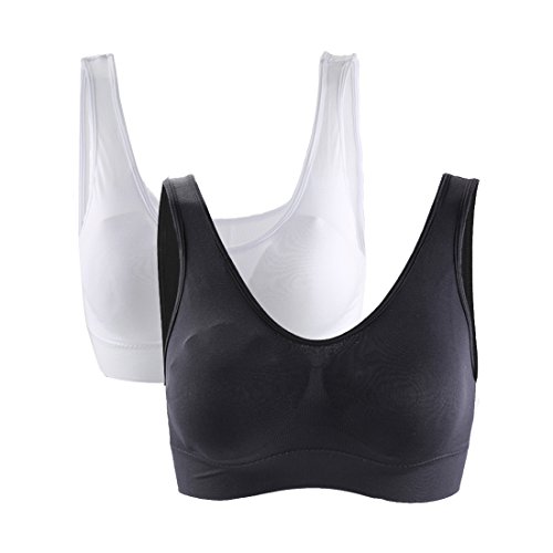 uxcell Women Middle Impact Pocket Pullover Sport Bra XXXL fit 38A/B Black+White