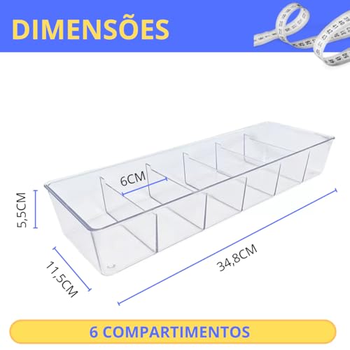 Organizador Acrílico Com 6 Divisórias Super Transparente Para Gavetas Multiuso
