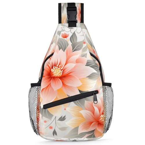 Bolso tipo sling unisex con diseño floral rojo y dimensiones 14.2x7.9x3.5 in