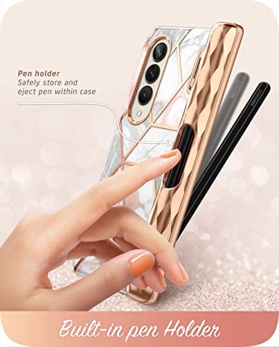 I-Blason Cosmo Series For Samsung Galaxy Z Fold 4 Case With Pen Holder (2022), Stylish Protective Bumper Fold 4 Case With Built-In Screen Protector (Marble) #TOP2
