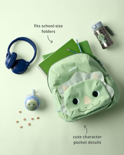 Image of Skip Hop Toddler Backpack with Adjustable Padded Straps, Front Zip Pocket and Side Bottle Pocket, Fits School Size Folders, Besties Squad, Dino, Age 3+