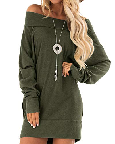 ACHIOOWA Femme Shirt Longues Grande Taille Mini Robe Chic Manche