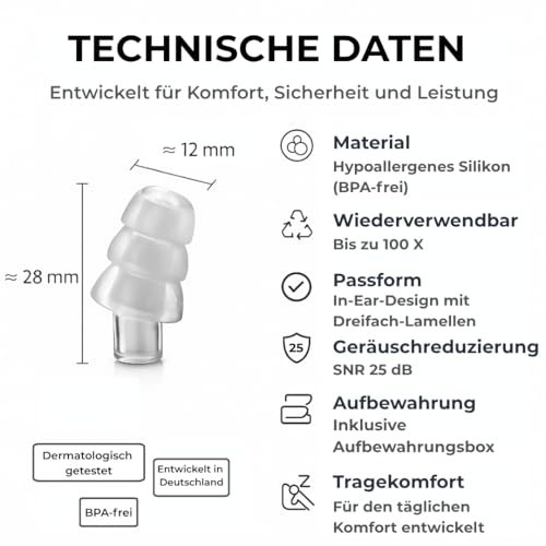 Rooth C&P Ohrstöpsel zum Schlafen – Anti-Schnarch-Silikon-Ohrstöpsel – 25 dB Lärmminderung – Bequemer Tag & Nacht – Einfaches Einsetzen & Entfernen – 100X wiederverwendbar- BOLLSEN Gehörschutz