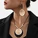 CIWEAI Black and Gold Disc Jewelry Sets for Women Boho Round Leather Cord Pendant Necklace Fashion Large Circle Medallion Dangle Hook Earrings Statement Necklaces (Gold-1)