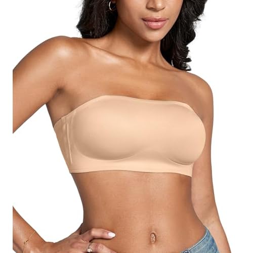 DEANGELMON Strapless Bras for Women Non-Slip Silicone Bandeau Seamless Tube Top Bralette Comfy Non Padded Stretchy Stylish Medium Update-skin