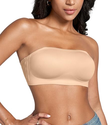 DEANGELMON Strapless Bra for Women Non-Slip Silicone Bandeau Bra Wireless Clear Straps Comfy Tube Top Bralette
