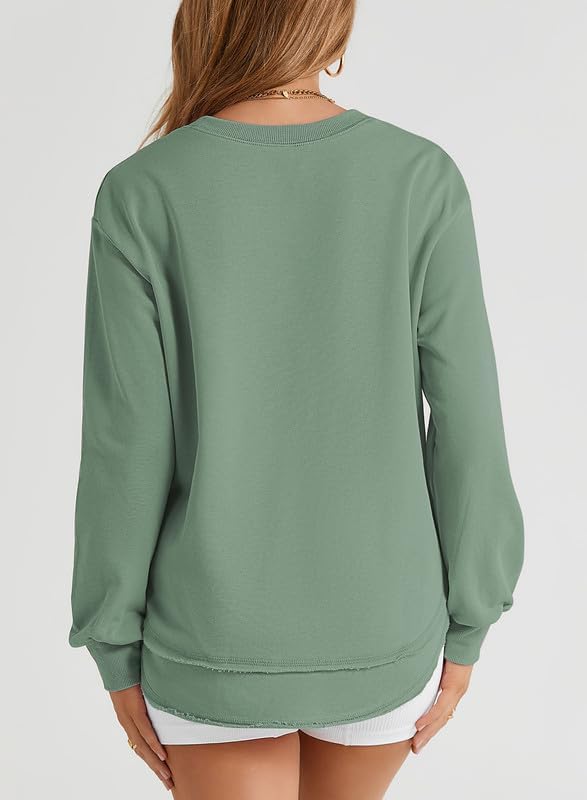 Miniatura 3 de SHEWIN Sudadera de gran tamaño para mujer, casual, de otoño, manga larga, cuello redondo, sin botones