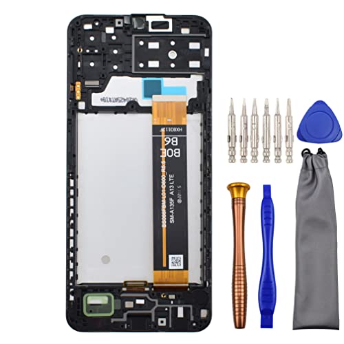 Complete Screen LCD Digitizer Touch Assembly Replacement for Samsung Galaxy A13 SM-A135F with Tool Kit and Screen Frame Installed Black 6.6