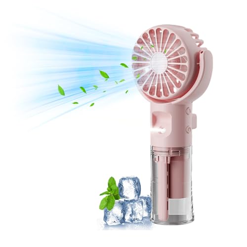 TETSMG Ventilateur manuel avec refroidissement à eau, portable, rechargeable par USB, 4 vitesses, mini ventilateur avec refroidissement à eau, batterie, pour voyage, bureau (rose)