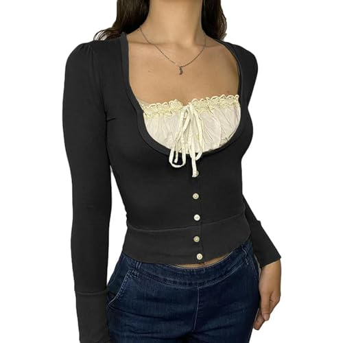 Hauts Dentelle Patchwork pour un Look de Café Chic en Été - 2