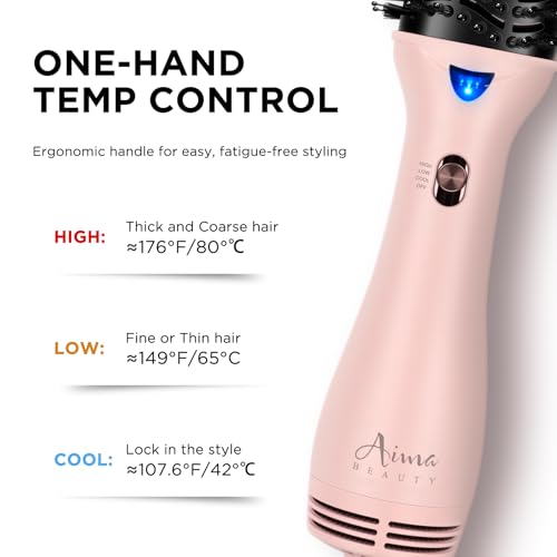 Image of Aima Beauty Blow Dryer Brush - Ionic Ceramic Hot Air Brush for Frizz-Free Straightening & Voluminous Blowout, 2.3'' / 60mm Oval Barrel with Nylon Bristles, 360 Surrounded Vent, 3 Heat Settings, Pink