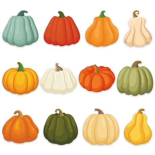 Image of 48Pcs Fall Pumpkin Cutouts Decorations, Colorful Thanksgiving Autumn Pumpkins Paper Cut Outs for Halloween Fall Thanksgiving Harvest Party Home Classroom Bulletin Border Chalkboard Wall Decor
