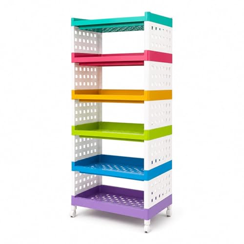 Image of LEOPAX 6 Layers Plastic Rolling Storage Rack | Multipurpose Stackable Storage Rack with Wheels for Kitchen Laundry Room Bathroom Office Home - Multicolor (50 x 30 x 117cm)