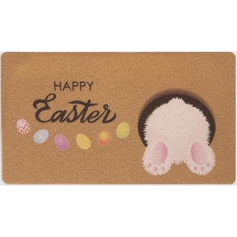Vikodah Easter-Eggs Welcome Doormat Outdoor-Entrance - Bunny Non-Slip Coir Front Indoor Mats Home-Decor Rugs 17 * 29" Cover