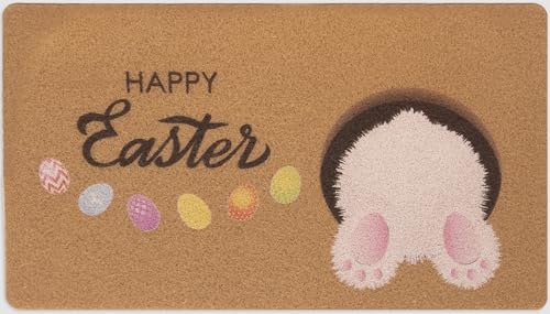 Vikodah Easter-Eggs Welcome Doormat Outdoor-Entrance - Bunny Non-Slip Coir Front Indoor Mats Home-Decor Rugs 17 * 29"