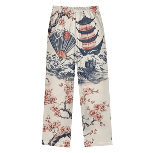 Chinese Sun and Floral Boys Long Pants Soft Trousers Elastic Waist Kids Lounge Bottoms with Pockets S-XL2