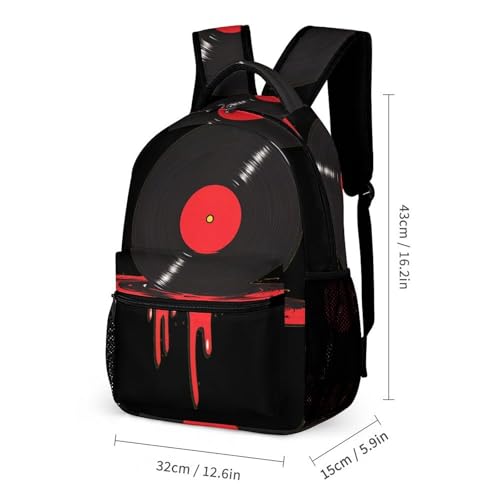Bloody Music Vinyl Record Backpack Shoulder Bags Lunch Bag Pencil Case Box 3 Set Daypack Cute2