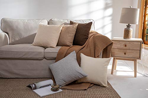 Elara Star Set Of 2 Linen Throw Pillow Cases Solid Square Decorative Pillow Covers 18X18 Inch For Couch Sofa Bed Chair,Natural Linen #TOP6