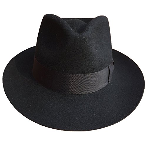 Classic Black Men's Wool Felt Godfather Gangster Mobster Gentleman Fedora Hat (L = 59Cm (7 3/8)) #TOP2