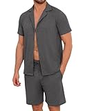 Marvmys Pyjama Homme Coton Court Ete Vêtements de Nuit à Manches Courtes Deux Pièces T Shirt Et Short avec Poches