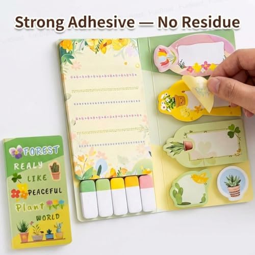 Image of FunBlast Bloom Markers & Petals Sticky Notes - 11 Sheets /440 Sticky Notes, Sticky Pad for Study, Point It Marker Stationery Items, Self-Adhesive Memo Pad, Planners and Memo Sticker (Forest)