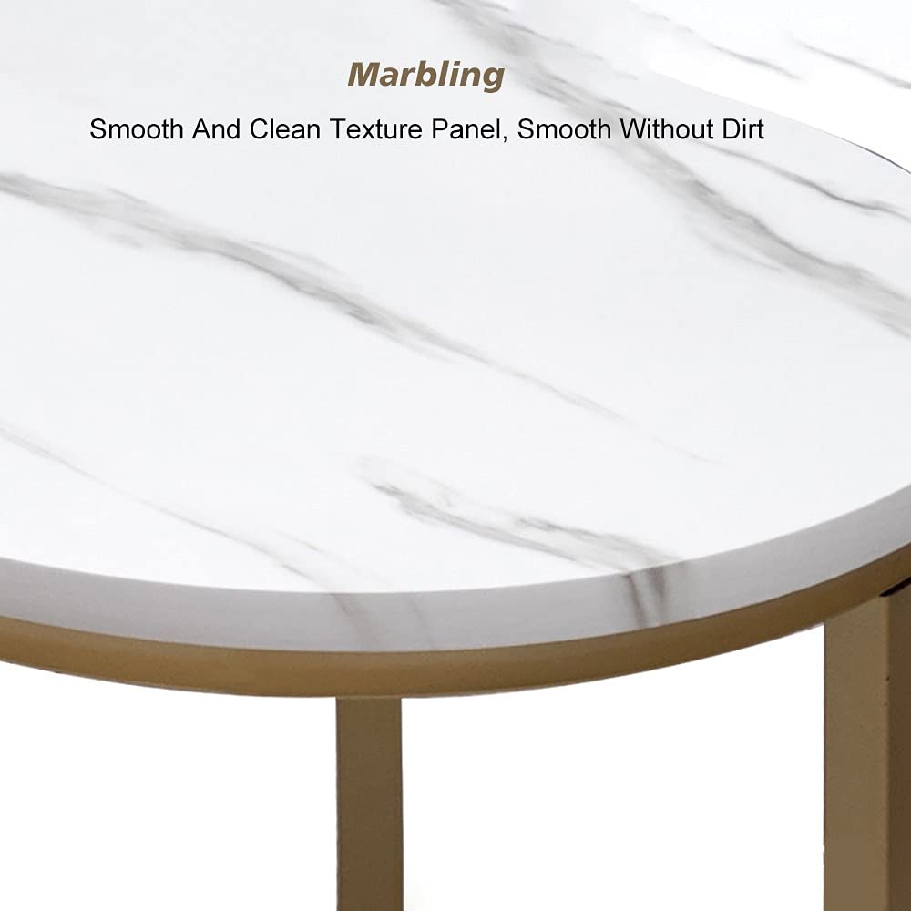 Set di 2 tavolini rotondi impilabili da 70/45 cm in impiallacciatura di marmo bianco, struttura